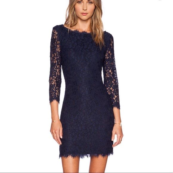 Diane von‎ furstenberg zarita laced dress navy blue - Picture 1 of 9